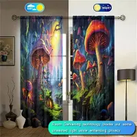 Yiran Furniture Fantasy Färgglad Svampväxt Måne Fönstergardiner Persienner för Vardagsrum Barn Sovrum Kök Heminredning Dörr 2 Delar Kontor W50 X H130(CM)X2&Grommet Top