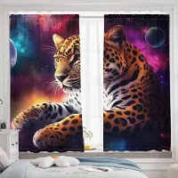 Yiran Furniture Skog Leopard Och Stjärnklar Himmel Bakgrundsgardin, Vacker, Drömlik Färg, Ett Set Om Två, Hem Sovrum Vardagsrumsgardin. 50W60H(CM)X2PCS&Rod Pocket