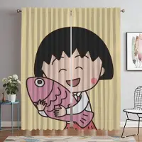 Yiran Furniture Chibi Maruko-chan Solskydd Myggnät för Vardagsrum Mörkläggningsgardin för Rum 2 Paneler Skiljevägg Halloween-dekoration W60xH90cmx2pcs-CL