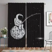 Yiran Furniture Astronauttryck Köksgardiner 2 Delar Myggnät för Vardagsrumsgardin Halloween Dekoration Rullgardiner Mörkläggning W60xH90cmx2pcs-CL