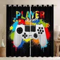 Yiran Furniture Tecknad Spelare Spelkontroll Barn Fönstergardiner För Barnrum Vardagsrum Badrum Kök Dörr Hall Heminredning W50 X H130(CM)X2&Grommet Top