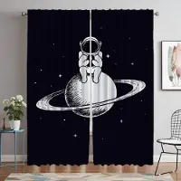 Yiran Furniture Astronauttryck Mörkläggningsgardin för Rum 2 Paneler Halloween Dekoration Eleganta Rumsgardiner Rullgardiner Avdelare Vardagsrum Kök W60xH90cmx2pcs-CL