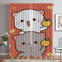 Yiran Furniture Persika Mochi Katt Mörkläggningsgardin för Rum 2 Paneler Moderna Vardagsrumsgardiner Heminredningsgardiner Rullgardiner Halloween Dekoration W60xH90cmx2pcs-CL