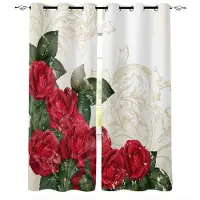 Yiran Furniture Röd Ros Svart Vinranka Spiral Bladtryck Fönstergardiner Lyxiga Europeiska Gardiner för Vardagsrum Balkong Hotell Kafé Draperier W50 X H130(CM)X2&Grommet Top