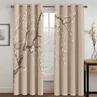 Yiran Furniture Kinesisk Troditionell Kultur Fågel Blomma Fönstergardiner i Barnrum Vardagsrum Hall Behandlingar Kök Dekor Draperier 2 Delar W60H60(CM)x2PCS&Grommet Top