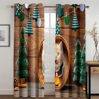 Yiran Furniture Tecknad Rolig Söt God Jul Gott Nytt År Barn Fönstergardiner För Vardagsrum Sovrum Badrum Kök Dörr Heminredning W50 X H130(CM)X2&Grommet Top