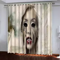 Yiran Furniture Luktfria Skräck Thriller Spöke Vampyr Kvinna Tunna Persienner Gardiner för Sovrum Vardagsrum Kök Dörr Heminredning 2 st W50 X H130(CM)X2&Grommet Top