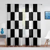 Yiran Furniture Svart och vit rutig skir voile gardin för vardagsrum sovrum Köksdekorationer Racerbil Flagga Fönster Tyll Gardiner W50X130H(cm)x2Pcs&Grommet Top