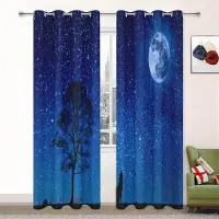 Yiran Furniture Månskensnatt behaglig natur, måne vita moln träd sjö, ett set med två delar, hem sovrum vardagsrum skuggardiner 50W60H(CM)X2PCS&Rod Pocket