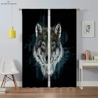 Yiran Furniture Djurstjärna och Varg 3D-tryckta gardiner, Lämpliga för sovrum, vardagsrum, arbetsrum, kök, fönsterdekoration, 2 stycken W50X130H(CM)X2PCS&Rod pocket
