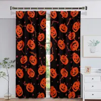 Yiran Furniture Glad Halloween Tecknad Spöke Pumpa Häxa Fönstergardin för Barn Vardagsrum Sovrum Badrum Kök Dörr Skåp Krokar W50 X H130(CM)X2&Grommet Top