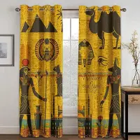 Yiran Furniture Egyptisk Mural Världsberömd Dekorativ Gardin Lämplig för Vardagsrum Sovrum Polyester Skugga Slitstarka Persienner Draperier 2 Paneler 100W160H(CM)40x63in&Grommet Top