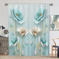 Yiran Furniture 2 st Estetisk Silver Blommönstrad Polyestergardin för Sovrum Kontor Kök Vardagsrum Studier Fönsterbehandling Heminredning W50 X H130(CM)X2&Grommet Top