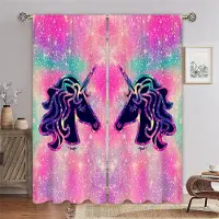 Yiran Furniture Enhörning Rosa Flickaktiga 3D Digitaltryck Polyester Tunn Mörkläggande Fönstergardiner för Flickor Barn Vardagsrum Sovrum Badrum W50 X H130(CM)X2&Grommet Top