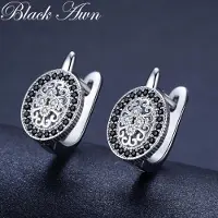YIRAN Jewelry Svart Awn Classic 925 Sterling Silver Runda Svarta Trendiga Spinell Förlovnings Hoop-örhängen För Kvinnor Fint Smycke Bijoux I149 gray