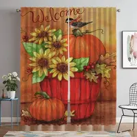 Yiran Furniture Pumpa Solros Tryck Heminredning Gardiner för Vardagsrum Fönstergardin Tyll för Sovrum Rullgardiner Halloween Dekoration W60xH90cmx2pcs-CL