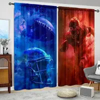 Household supplies MH 2 st Amerikansk fotboll Tryckt Gardin för Heminredning - Stångficka Fönsterbehandling för Sovrum, Kontor, Kök och Vardagsrum 52.5cmX116cmX2pcs blue