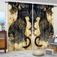 Household supplies MH 2 st Moire Katt Tryckt Gardin för Heminredning - Stångficka Fönsterbehandling för Sovrum, Kontor, Kök, Vardagsrum och Arbetsrum 52.5cmX116cm X 2pcs black