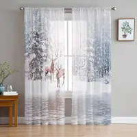 Household supplies MH Julskog Snöflingor Renar Skira Gardiner för Vardagsrumsdekoration Fönstergardiner Kök Tyll Voile Gardiner W135 x H115cm x1 white