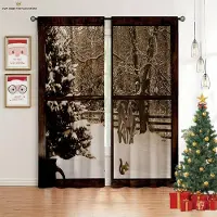 Yiran Furniture 2 st Snöflinga Jultomte Jul Dekorativa Gardiner Högtidsfest Dekorativa Gardiner Nyårsgåvor Maskintvättbara W50X130H(CM)X2PCS&Rod pocket