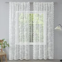 WTEMPO Retro Grön spetsbroderi Små blommiga fragment Skir tyllgardin för Vardagsrum Sovrum Dörr Fönstergardin Sovrum Vardagsrum Hem 132*160CM