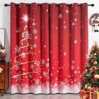 Household supplies MH Julgardiner för vardagsrum, Röd och vit blinkande stjärndekoration, Fönstergardin för sovrum, Kök Voile Rea 100W130H(CM)40x51in&Grommet Top