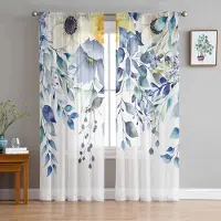 Household supplies MH Växter Eukalyptusblad Vildblommor Skira gardiner för vardagsrumsdekoration Fönstergardiner Kök Tyg Gardiner W135 x H115cm x1 white