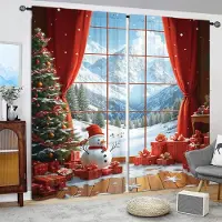 Household supplies MH 2 st Gardin med tryck 'God Jul' för Julheminredning - Stångficka Fönsterbehandling för Sovrum, Kontor, Kök 52.5cmX116cm X 2pcs gray