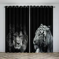 Household supplies MH 3D Digitaltryckt Gardin för Kök Vit Tiger Vilt Djur Leopardmönster Fönstergardiner Vardagsrum 2 Paneler Ny Mode W50xH130(CM)x2pcs&Grommet Top