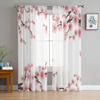 Household supplies MH Plommonblomma Röd Petal Gren Blad Växt Skira Gardiner för Vardagsrumsdekoration Fönstergardiner Kök Tyg Gardiner W135 x H115cm x1 white