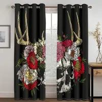 Household supplies MH Dödskalle och blommor Senaste serien digitaltryckt gardin Vardagsrum Sovrum 90g polyestergardintyg två paneler W50xH130(CM)x2pcs&Grommet Top
