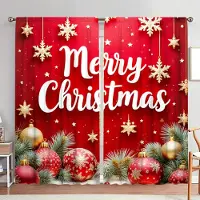 Household supplies MH 2 st Festlig Atmosfär med Merry Christmas Tryckt Gardiner för Jul Heminredning - Stångficka Fönsterbehandling för Sovrum 52.5cmX116cm X 2pcs white