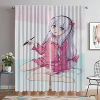 Yiran Furniture Eromanga Sensei Köksgardiner för Kamera Eleganta Rumsgardiner 2 Delar Mörkläggningsgardin Nyanser Halloween Dekoration Vardagsrum W60xH90cmx2pcs-CL