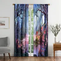Yiran Furniture Natur Skog Färgrik Drömsk Vy Svartout Fönstergardin för Vardagsrum Sovrum Badrum Kök Dörr Skåp Dekor Krokar W50 X H130(CM)X2&Grommet Top
