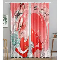Yiran Furniture Kinesiska Traditionella Festivaler Färgglada Mörkläggningsfönstergardin för Vardagsrum Sovrum Badrum Kök Dörr Skåp Dekor Krokar W50 X H130(CM)X2&Grommet Top