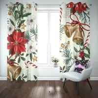 Yiran Furniture God Jul Klocka Röd Blomma Blad Gott Nytt År Fönstergardin För Vardagsrum Barnsovrum Badrum Kök Dörr Heminredning W50 X H130(CM)X2&Grommet Top