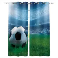 Yiran Furniture 2 st Fotbollar Fotboll Fönstergardiner för Vardagsrumsgardiner Kök Hall Sovrumsinredning Barn Gardiner Och Draperier Utomhus W60H60(CM)x2PCS&Grommet Top