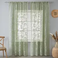 WTEMPO Retro Grön spetsbroderi Små blommiga fragment Skir tyllgardin för Vardagsrum Sovrum Dörr Fönstergardin Sovrum Vardagsrum Hem 132*214CM