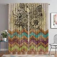 Yiran Furniture Bohemisk fönstergardin för rum 2 paneler köksgardiner avdelningsskärmar tyll för sovrum Halloweendekoration vardagsrum mörkläggning W60xH90cmx2pcs-CL