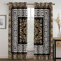 Yiran Furniture 3D-tryck Billig Modern Klassisk Lyxmärke 2 Delar Mörkläggande Skuggande Fönstergardin för Vardagsrum Sovrum Heminredning Krok 100W130H(CM)40x51in&Grommet Top