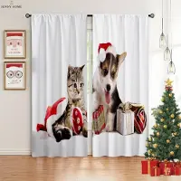 Yiran Furniture God Jul Älg Röd Vintage Tryck Gardiner 100% Polyester Sovrum Vardagsrum Semesterfest Dekorativa Gardiner 2 st W50xH140(CM)x2PCS&Grommet Top