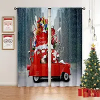 Yiran Furniture Snöscen Oljemålning Julgran Tryckta Gardiner Sovrum Restaurang Nyårshelg Fest Dekorativa Gardiner 2 Delar W50xH140(CM)x2PCS&Grommet Top