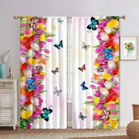 Yiran Furniture Röda Blommor, Blå Fjärilar 3D Digitaltryck Sovrum Vardagsrum Fönstergardiner 2 Paneler Gratis Leverans 100W130H(CM)40x51in&Grommet Top
