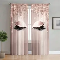 Yiran Furniture Ögonfransar Regnbågsprinsessa Guldglitter Kvinna Flicka 2 Delar Ljusfiltrerande Gardin för Vardagsrum Sovrum Fönster Draperi Dekor 75W60H(CM) 2PCS&Grommet Top