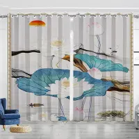 Yiran Furniture Lotusdamm Kinesisk Stil Vardagsrumssolskyddsgardiner Sovrum Heminredning Bläcklotus Digitaltryck Tunna Gardiner 100W130H(CM)40x51in&Grommet Top