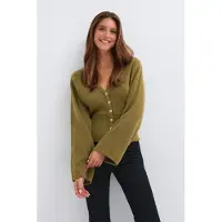 Gina Tricot  - Fitted waist knitted cardigan - koftor & cardigans - Grön - XS - Dam