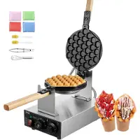 Vevor Kommersiell Bubble Waffle Maker, 1400W äggpannkaksmaskin, non-stick äggbubbelpuff i rostfritt stål, 180° roterbar, temperatur- och tidskontroll, trähandtag, för restaurangbageri, snackbar