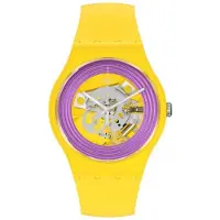 Swatch New Gent Serie Kvartsverk Gul Cirkus Unisexklocka 41 mm Ljuslila Urtavla Plastboett Silikonarmband Unisexklockor SO29J100 Yellow Cut-Out multi