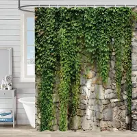 Warmth Home Duschdraperi Vattentätt och Mögelbeständigt 3D Digitaltryck Växt Stenmönster Dusch Badrumsavdelare shower curtain 90*90 black