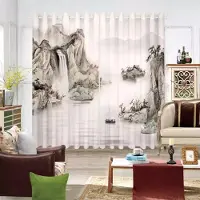 Yiran Furniture 2 paneler Retro Kinesiska Gardiner Plommonträd Måne Fågel Tryckta Gardiner för Flickors Sovrum Lyxigt Vardagsrum Fönster cortinas Draperier 100W130H(CM)40x51in&Grommet Top gray